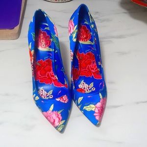 Aldo Stessy Blue Satin Floral Pumps (RARE) US 7.5 Stiletto
